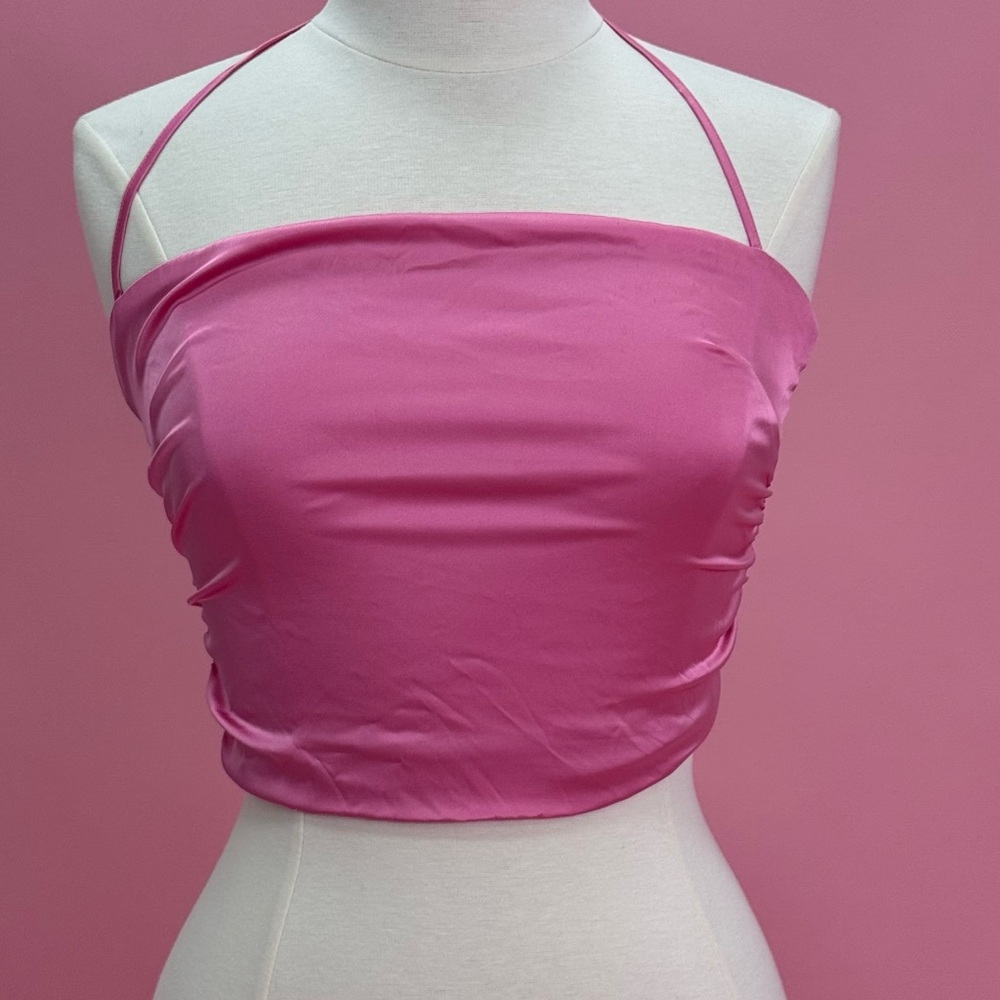 White Fox Boutique Pink Ruched Crop Tank Top